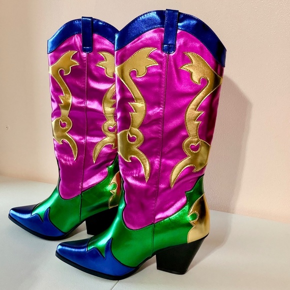 Cape Robbin Shoes - Cape Robbin Metallic Multi Color 3" Block Heel Western Cowboy Boots